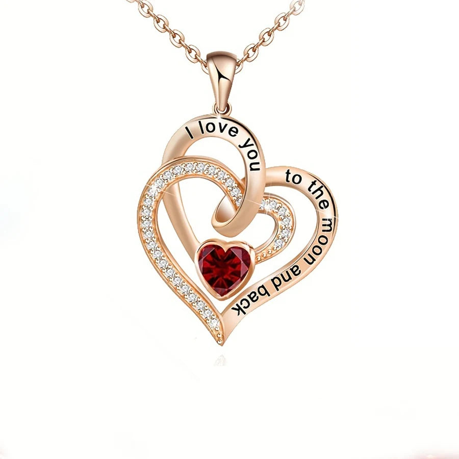 Luxury Love Heart Zircon Necklace With Rose Flower Gifts Box For Women Valentine Jewelry Gift