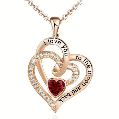 Luxury Love Heart Zircon Necklace With Rose Flower Gifts Box For Women Valentine Jewelry Gift