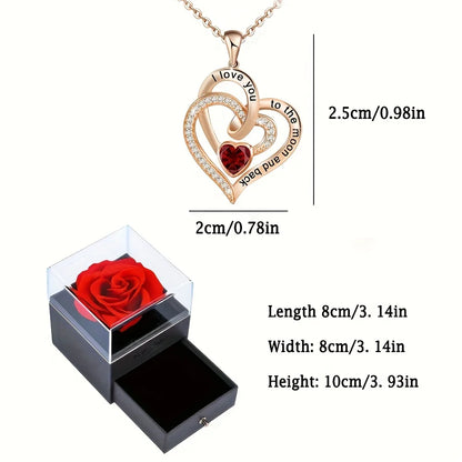 Luxury Love Heart Zircon Necklace With Rose Flower Gifts Box For Women Valentine Jewelry Gift