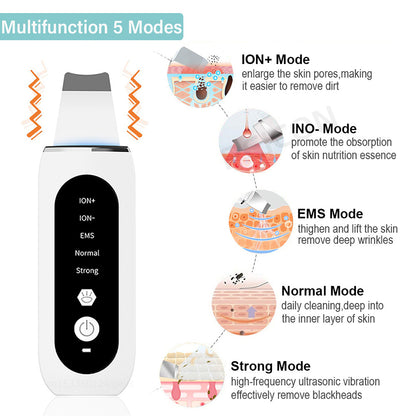 Ultrasonic Skin Scrubber 5 Modes EMS Blackhead